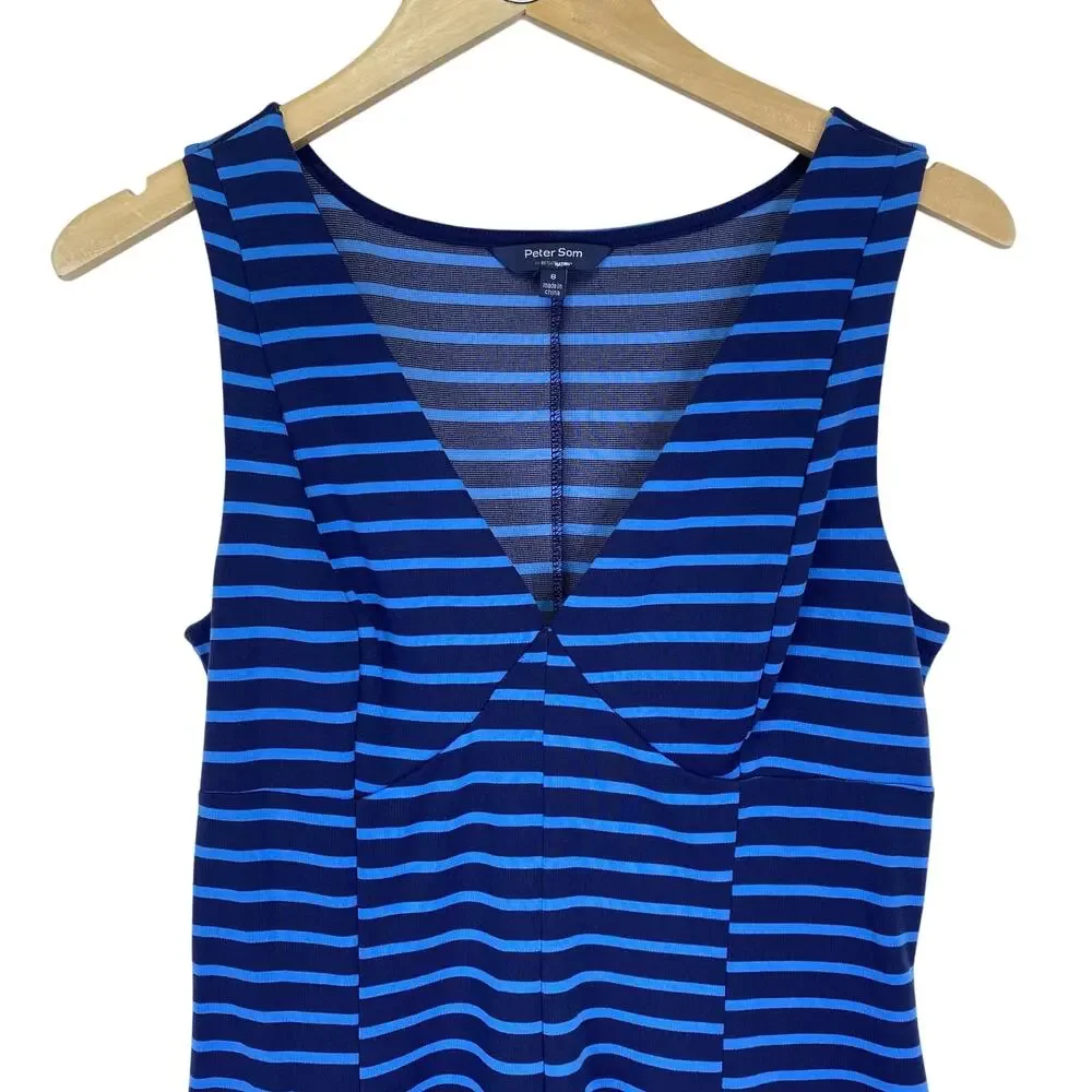 Peter Som Design Nation Size 8 Dress Blue Stripe Fit & Flair Jersey Knit V-Neck